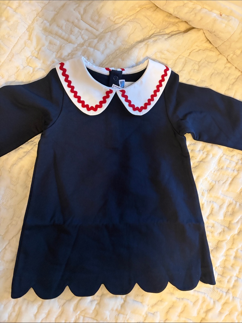 Girls Navy Dress Top with White Peter Pan Collar and Red Trim jacadi